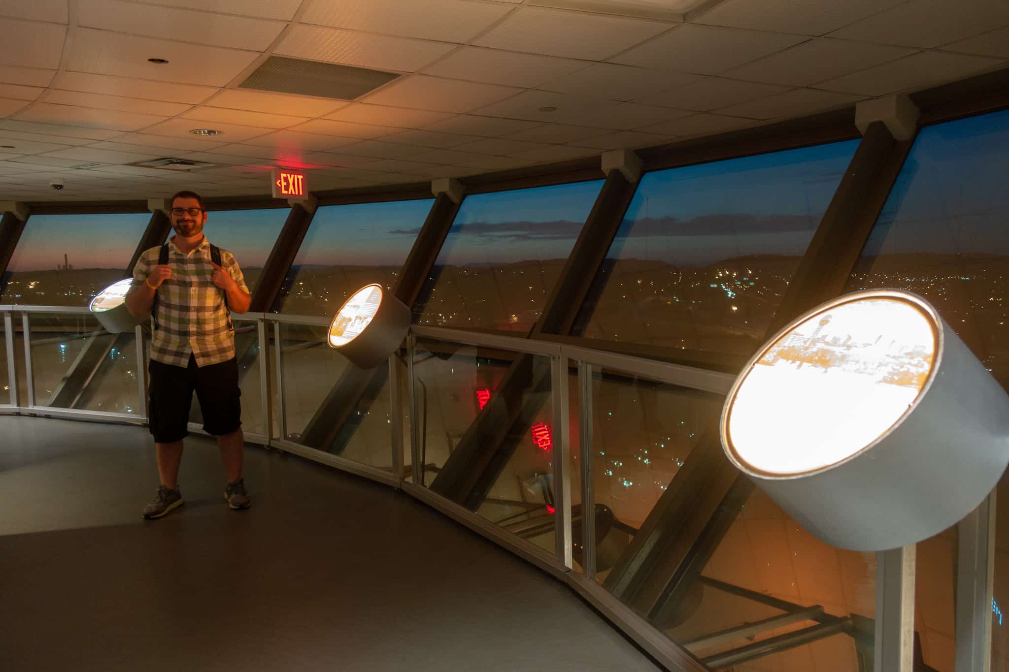 Barrett Inside the Sunsphere at night in Knoxville, Tennessee