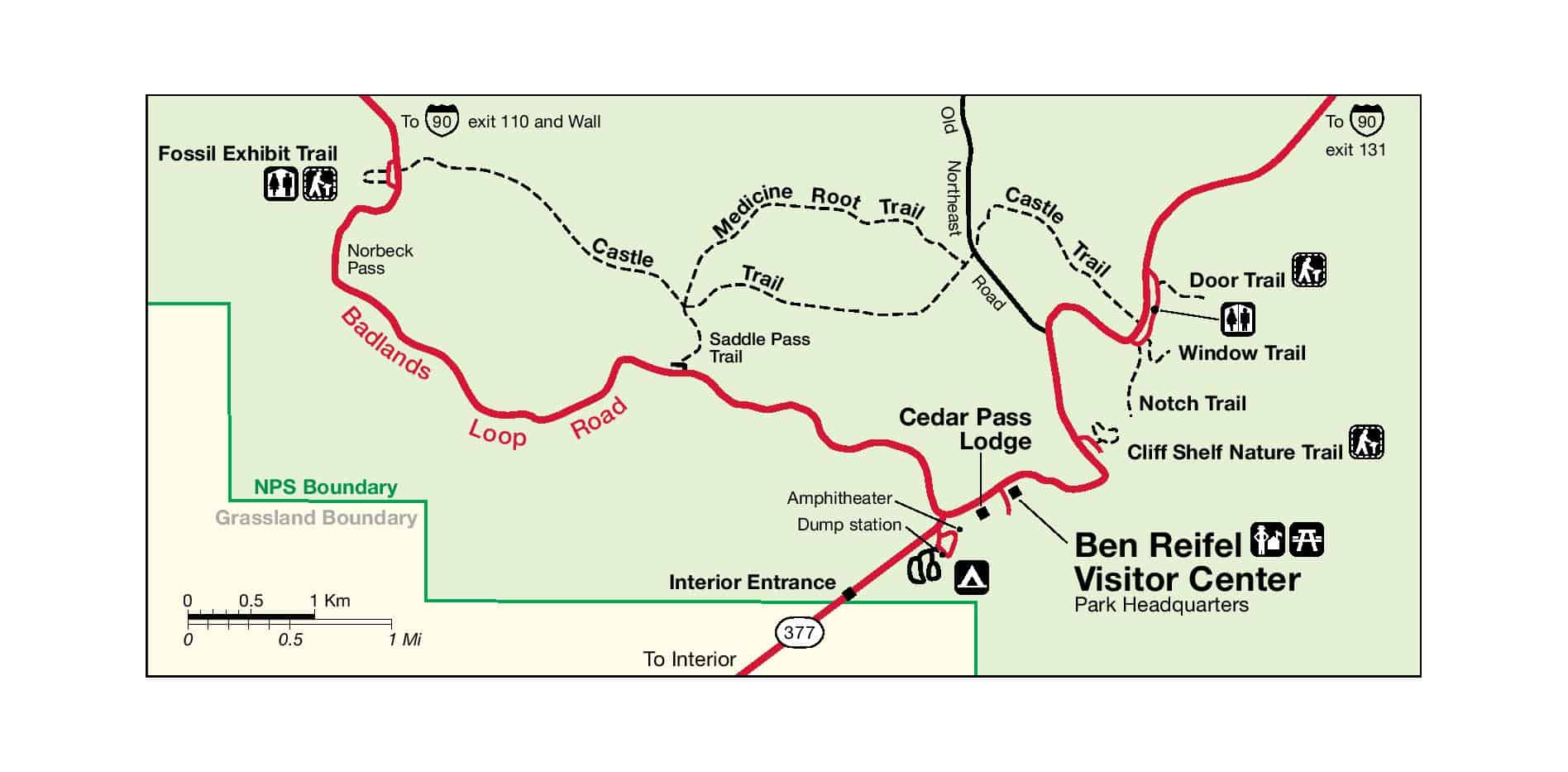 Cedar Pass Badlands National Park Inset Map