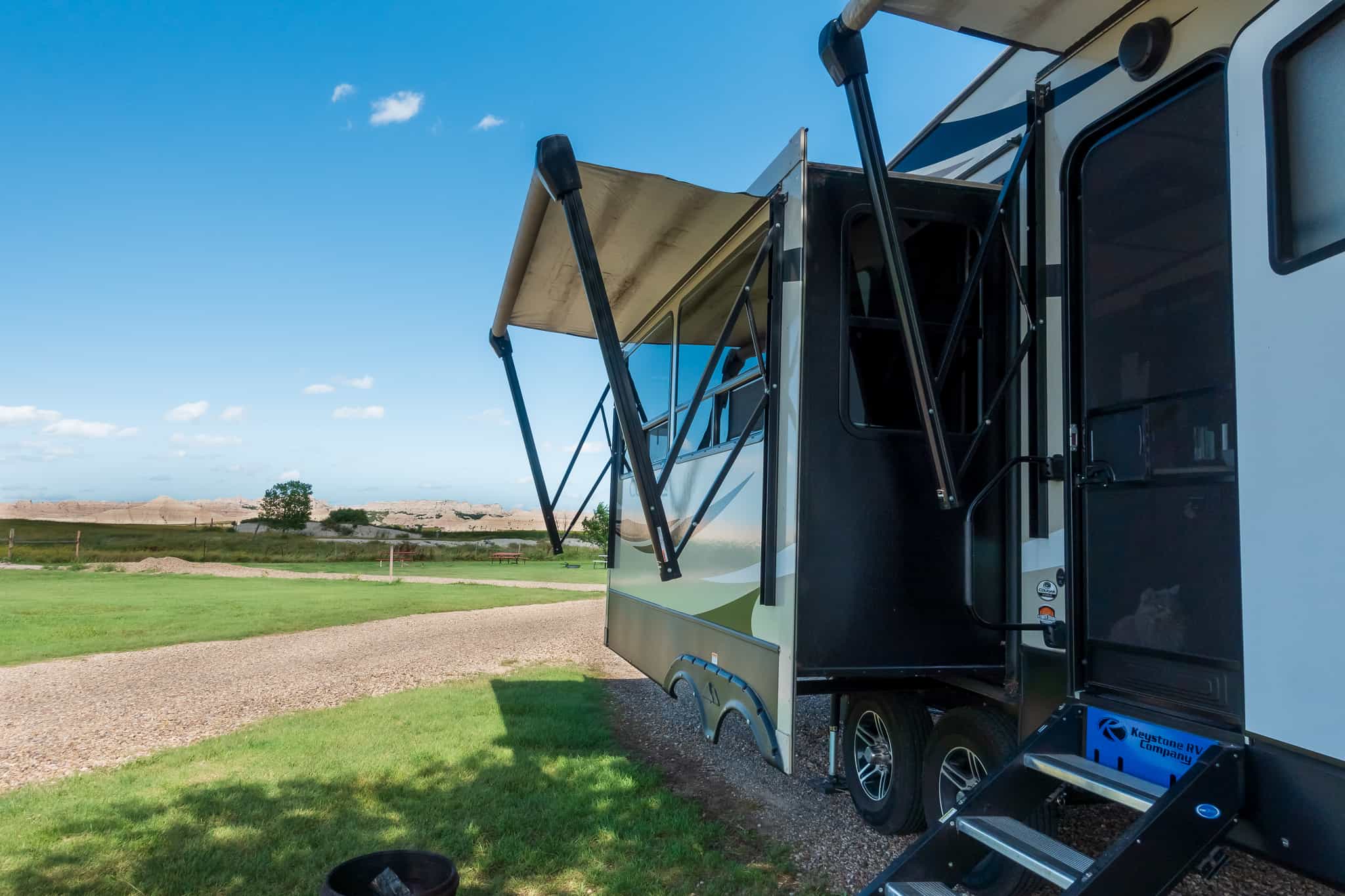 Cat Looking Out the Front Door of Camper in Badlands