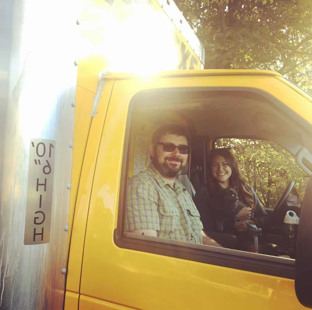 Cindy driving a moving truck