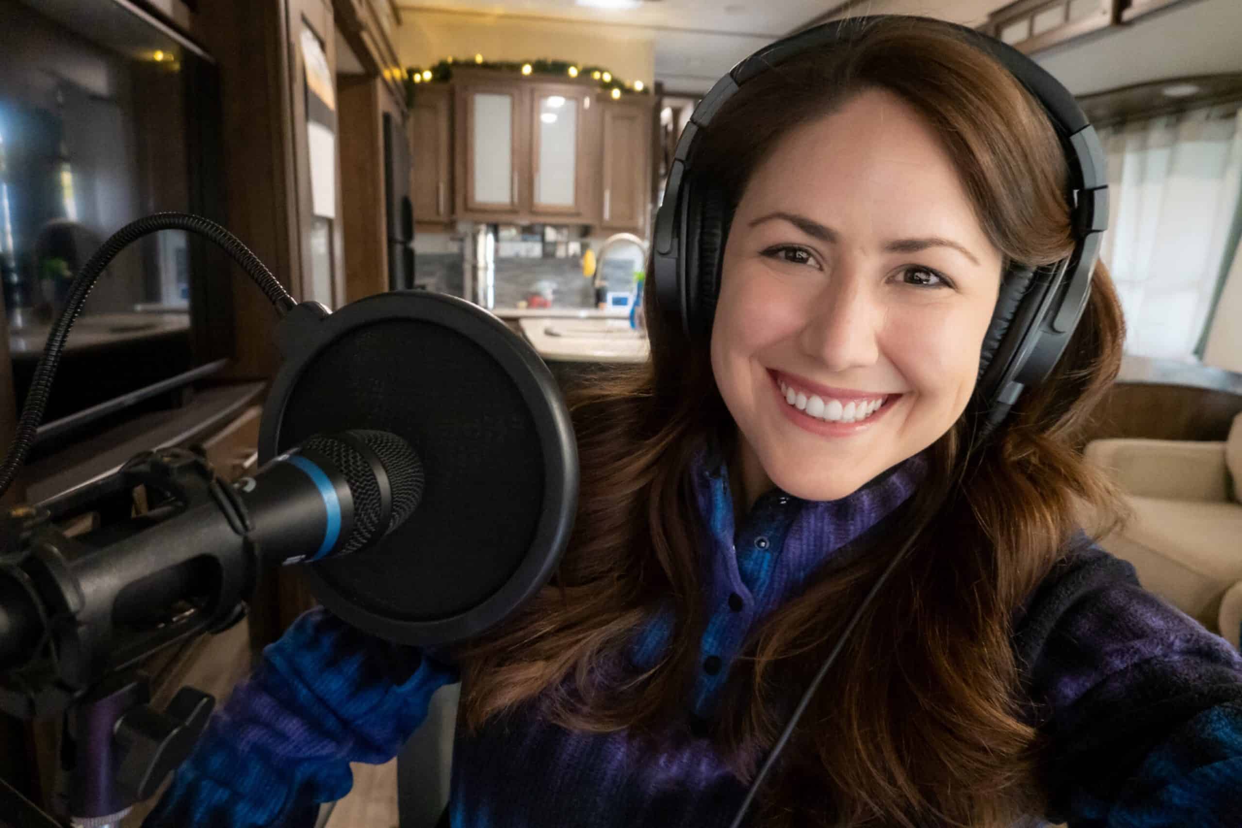 Cindy working on her podcast from the RV