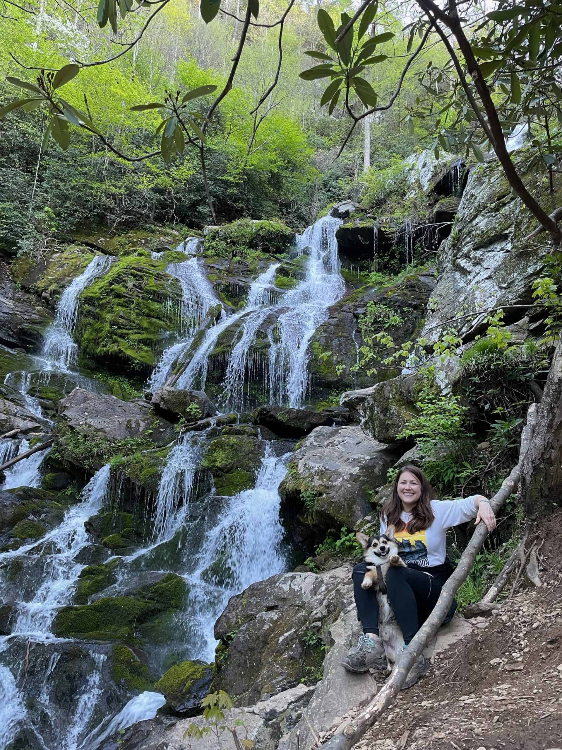 Cindy and Marty the Corgi at Catawba Falls