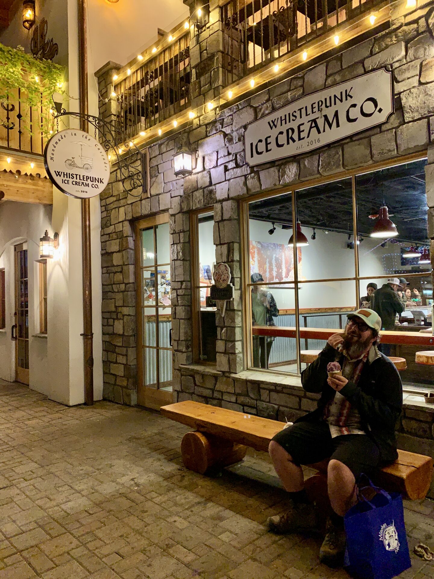 Barrett eating ice cream at Whistlepunk in Leavenworth