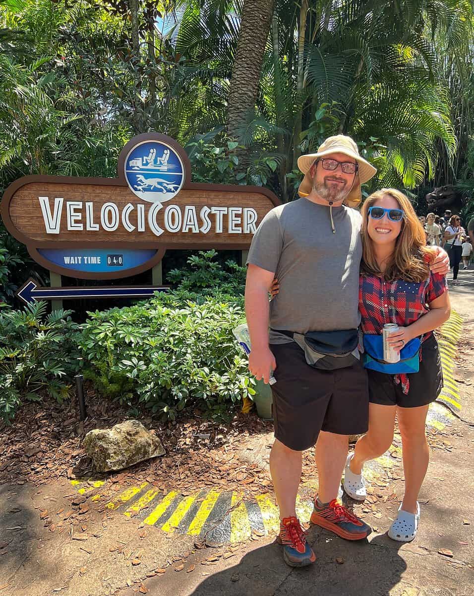 Cindy wearing her fanny pack at Universal Studios