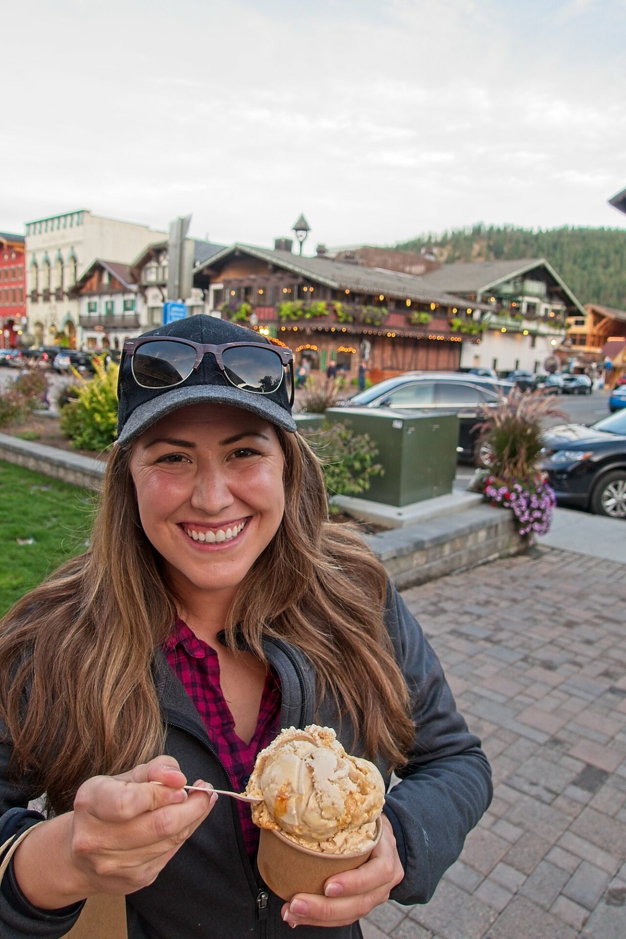 Cindy eating Whistlepunk Ice Cream in Leavenworth