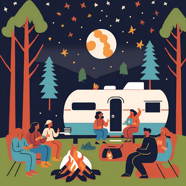 People enjoying camping out of an RV