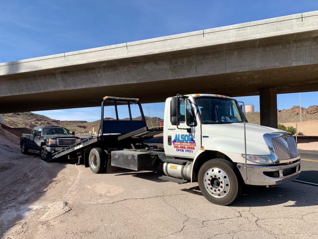 Truck being towed from the Hoover Dam entrance