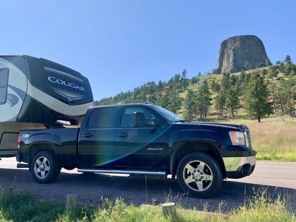 The truck and fifth wheel at Devils Tower